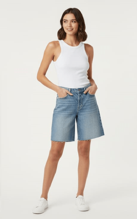 Women's High-Rise Denim Bermuda Shorts - London UK